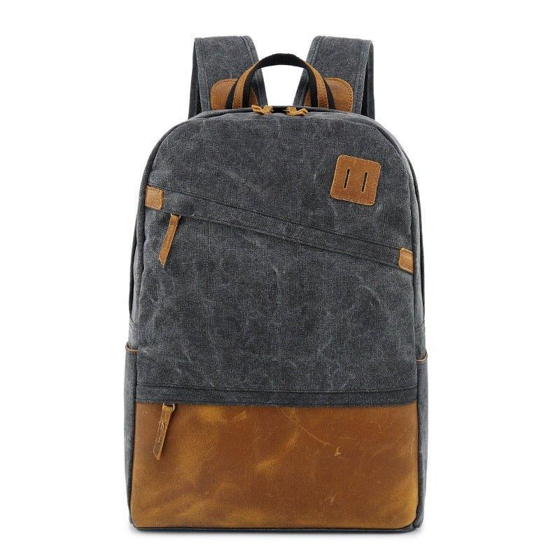 Men Canvas Backpack Schoolbag 14 Inch Laptop Bag, Black Men Canvas Backpack Schoolbag 14 Inch Laptop Bag, Black