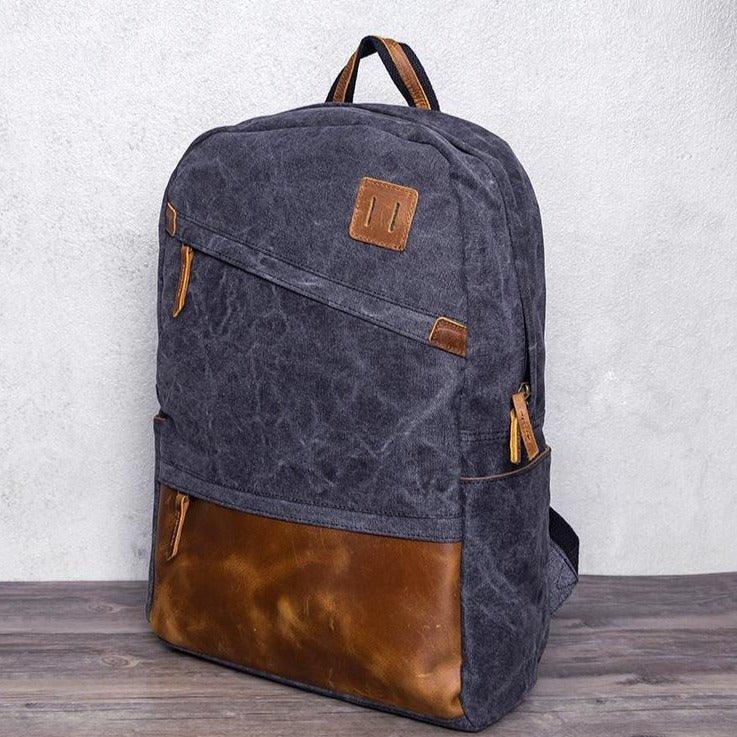 Men Canvas Backpack Schoolbag 14 Inch Laptop Bag - Woosir