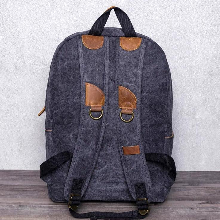 Men Canvas Backpack Schoolbag 14 Inch Laptop Bag, Black Men Canvas Backpack Schoolbag 14 Inch Laptop Bag, Black