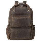 Mens Vintage Leather Backpack with Trolley Sleeve - Woosir