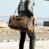 Men Leather Weekender Bag with Laptop Compartment - Woosir