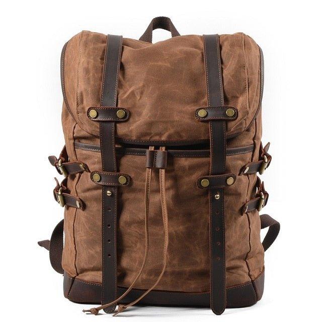 bluboon canvas vintage backpack leather casual bookbag men rucksack Mens Vintage Waxed Canvas Backpack Leather