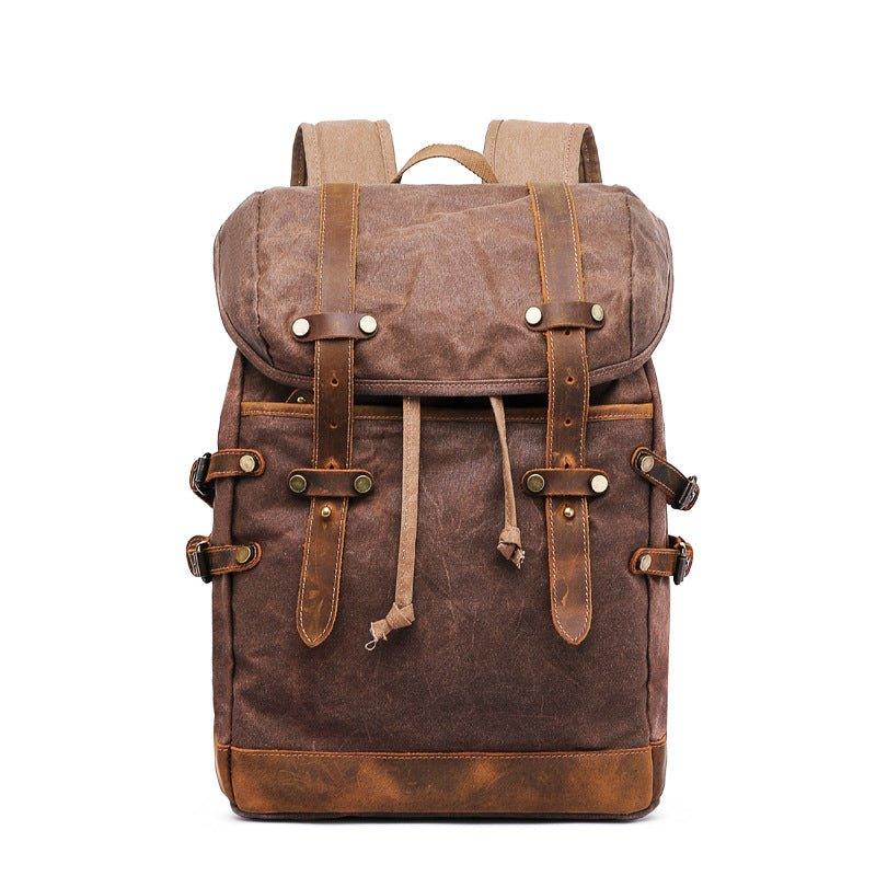 Mens Vintage Waxed Canvas Backpack Leather - Woosir