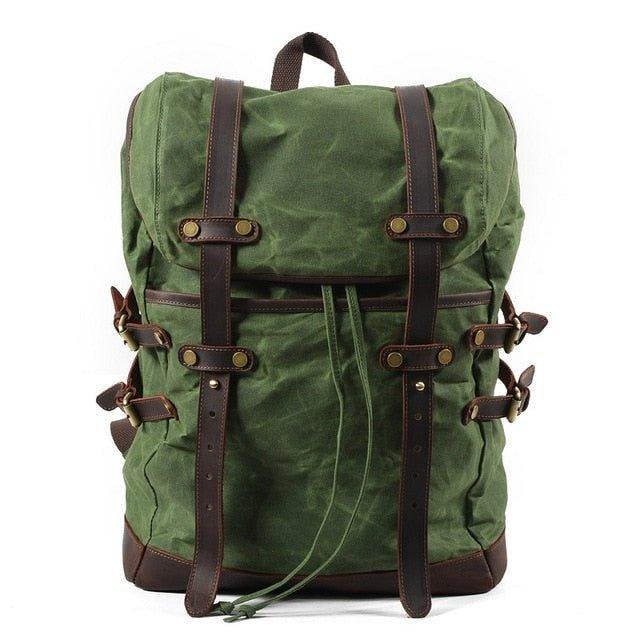 canvas leather strap backpack Mens Vintage Waxed Canvas Backpack Leather, Green