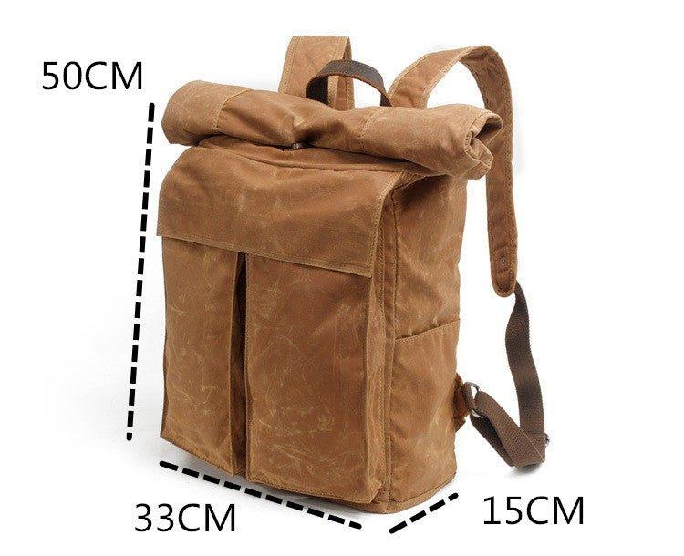 Vintage Canvas Backpack Rucksack Roll Top - Woosir