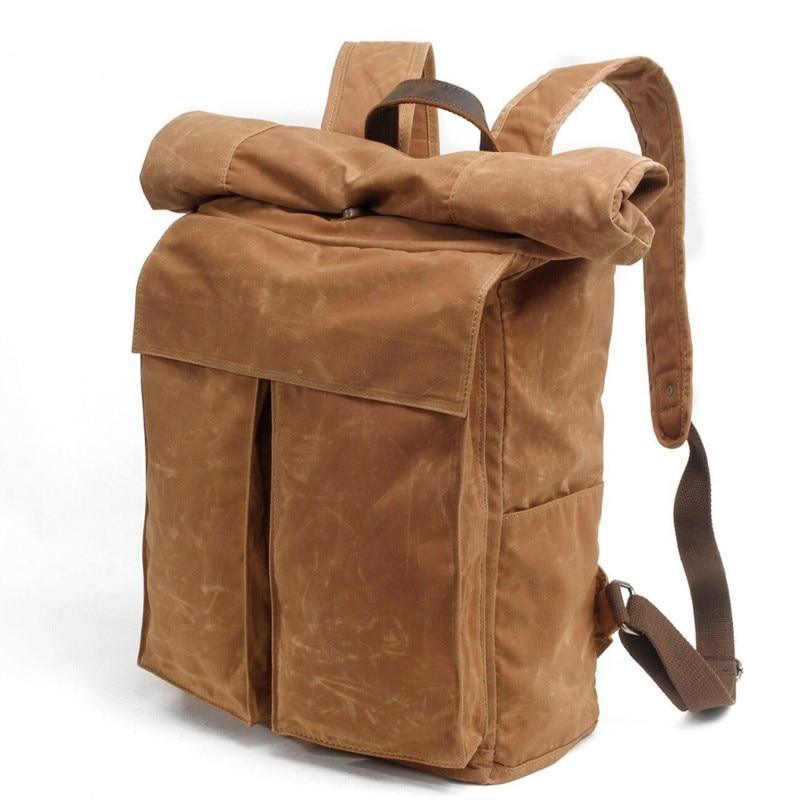 Vintage Canvas Backpack Rucksack Roll Top - Woosir