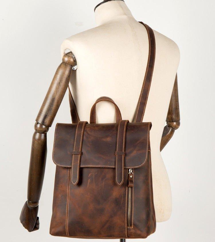 college leather backpack Mens Leather Backpack for College, Brown