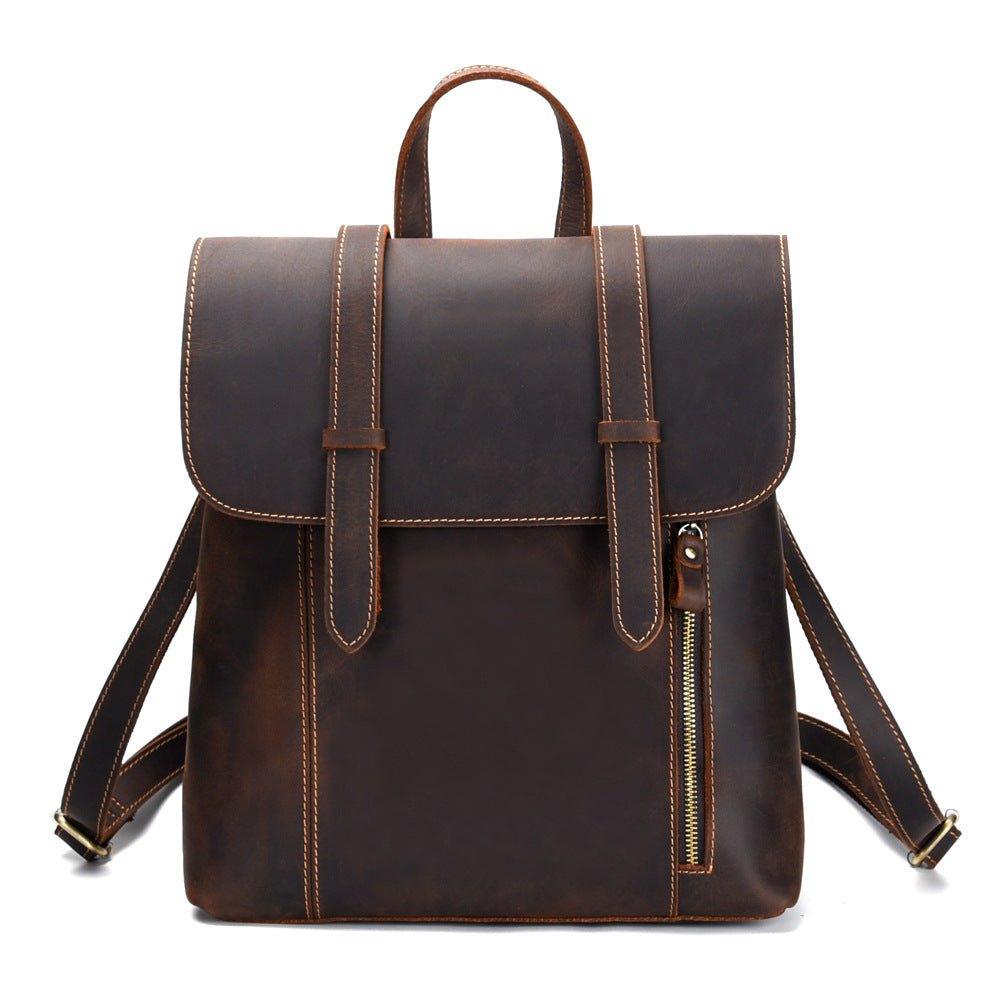 college leather backpack Mens Leather Backpack for College, Dark Brown