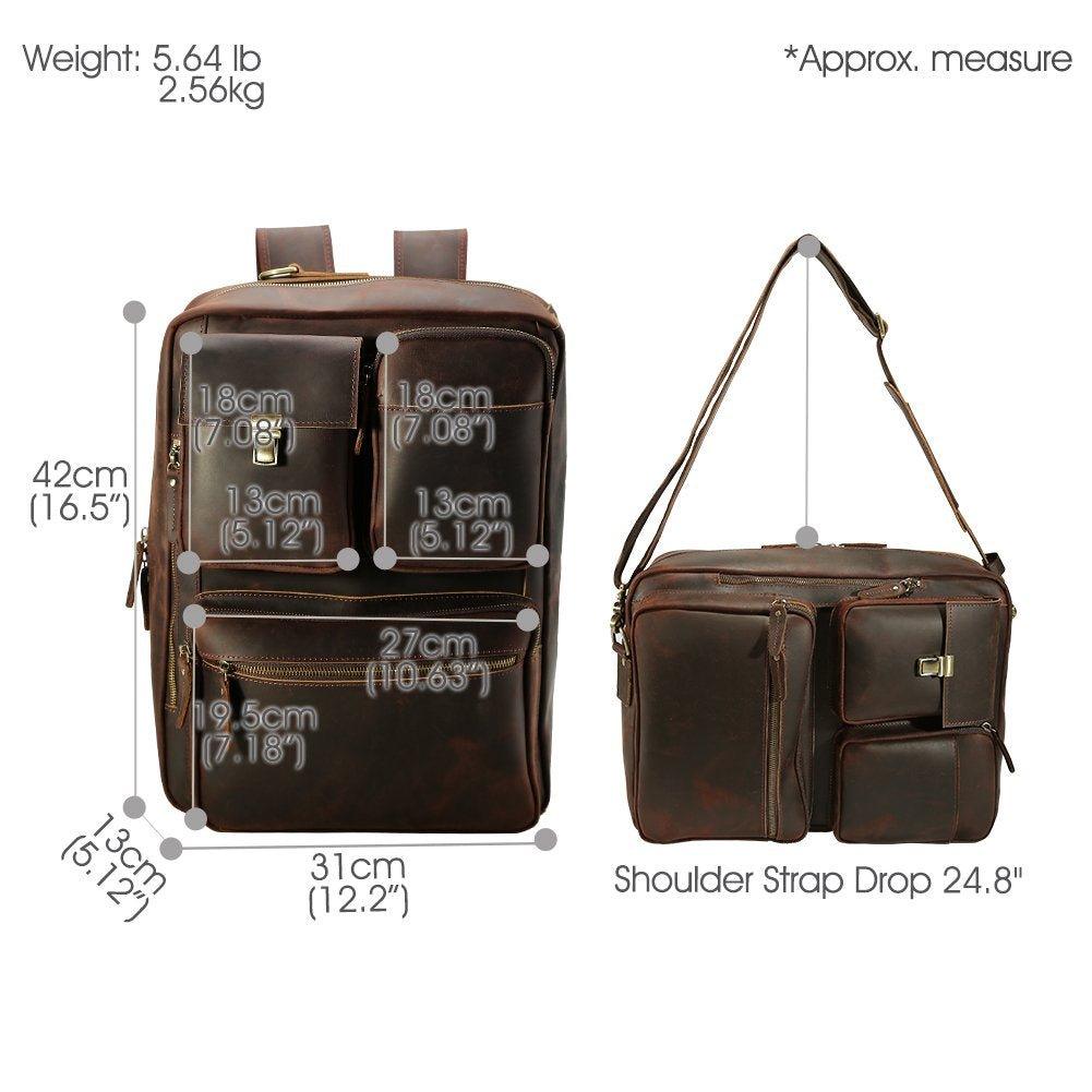 backpack or briefcase travel Convertible Leather Backpack Briefcase for 15.6" Laptop