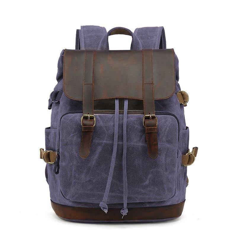 Vintage Leather and Canvas Backpack Rucksack - Woosir