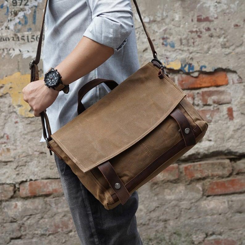 Small Messenger Bag Crossbody Leather for Men - Woosir