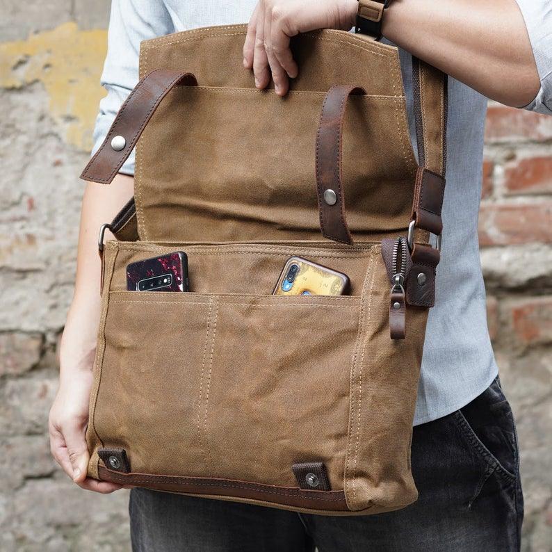 Vintage Men's Brown Messenger Bags Canvas Shoulder Bag Fashion Men