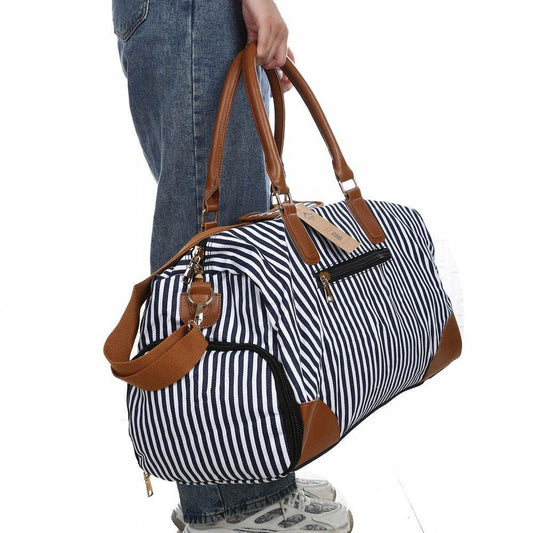 Mens Canvas Weekend Bag Striped with Shoe Pocket - Woosir