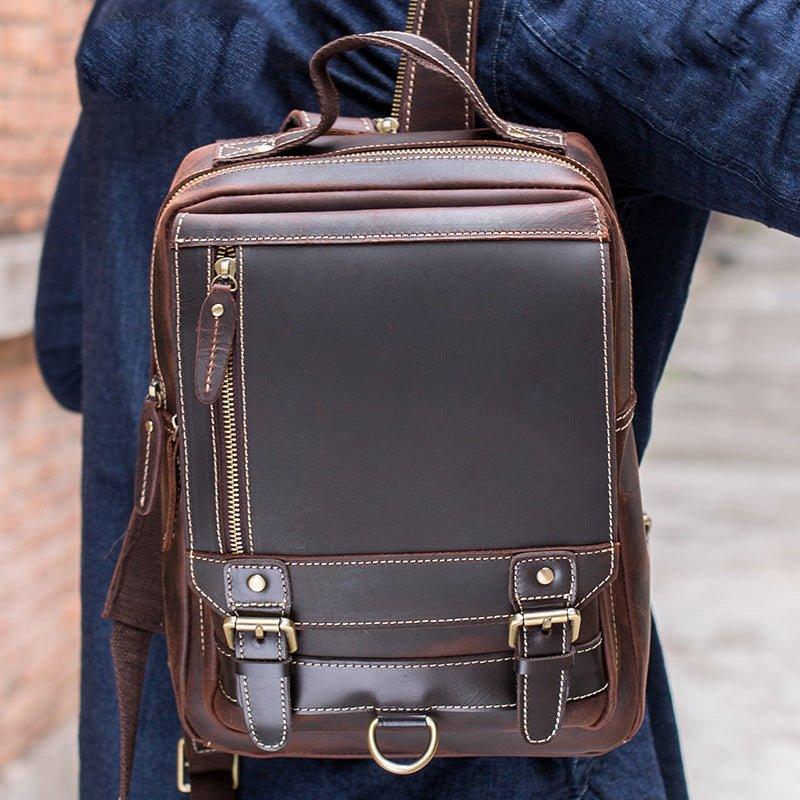convertible leather backpack men Mens Small Convertible Leather Backpack Vintage