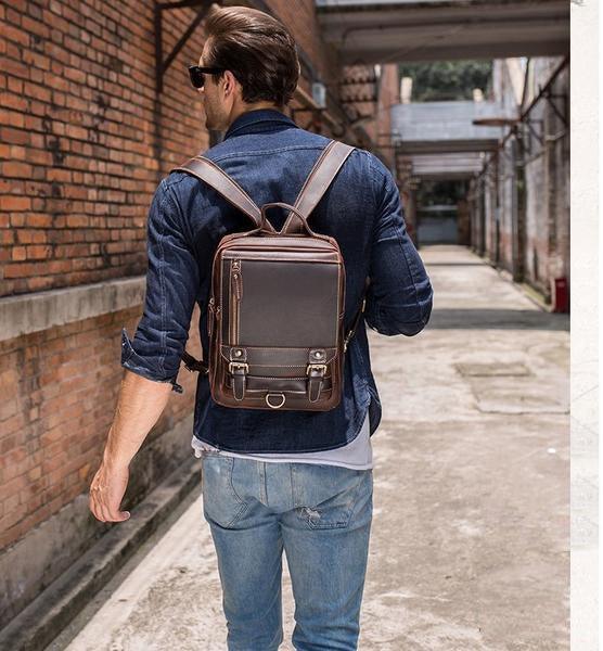 Mens leather bookbag sale