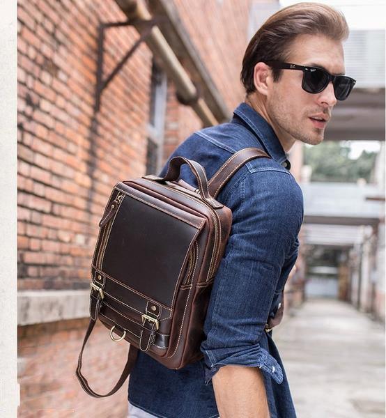 Woosir Vintage Genuine Leather College Backpack Travel - Woosir
