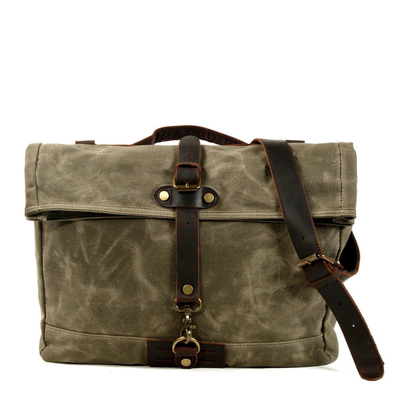 Vintage Canvas Messenger Bag Laptop and Motobags, Army Green