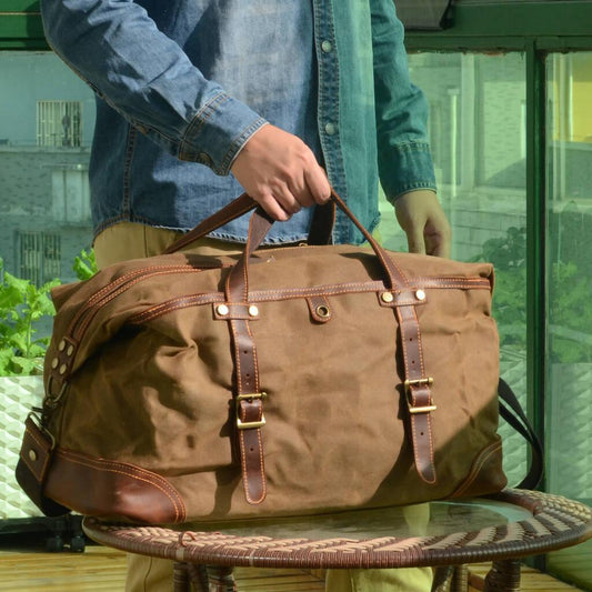 Weekender Duffle Bag for Men: Folding Waxed Canvas Duffle Bag, Personalized  Gift for Him, Father's Day Gift, Anniversary Gift, Made in USA 