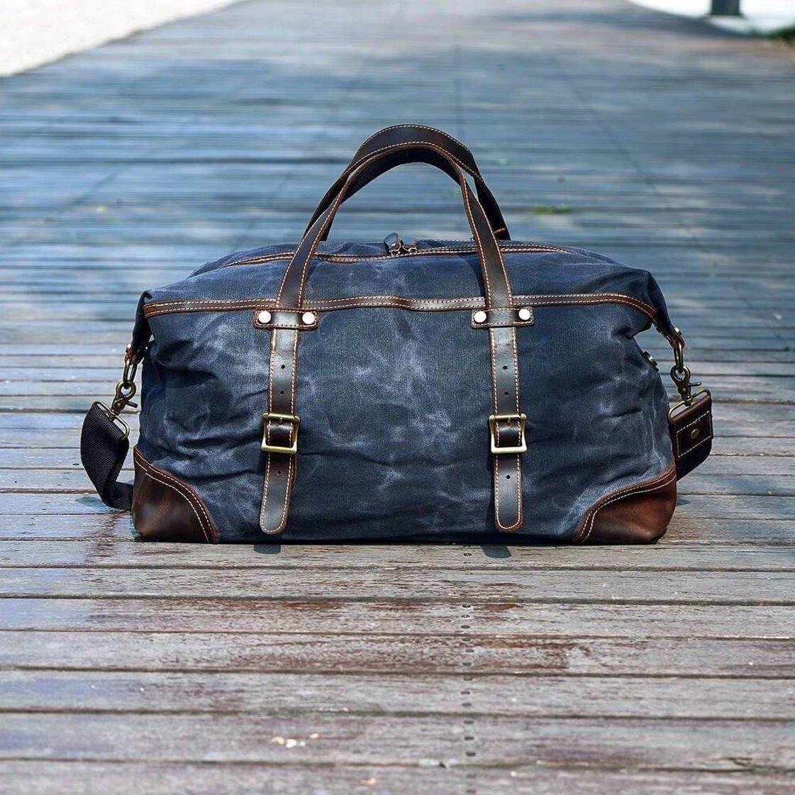 Canvas Duffle Bag Waterproof Canvas Travel Bag Stylish Canvas Leather Gym  Bag Shoulder Bag Overnight Bag YY002