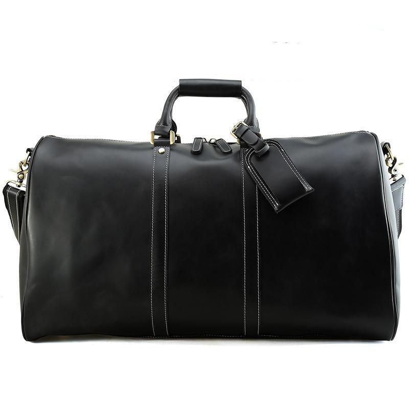 men's / unisex weekender travel bag Mens Leather Duffle Weekender Bag Vintage, Black (D#OIFW149)