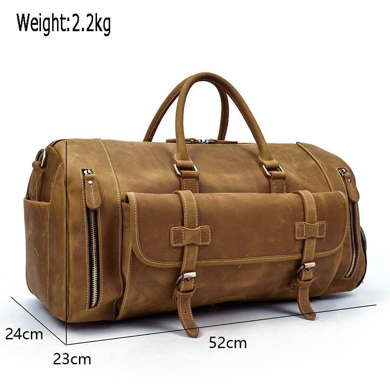Men's Leather Duffel Bag 22 inch with Shoe Pocket - Woosir