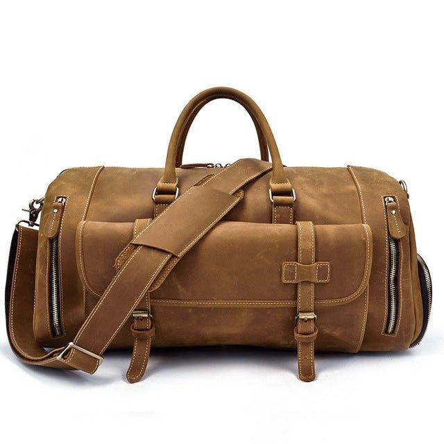 Men's Leather Duffel Bag 22 inch with Shoe Pocket, Brown Men's Leather Duffel Bag 22 inch with Shoe Pocket, Brown