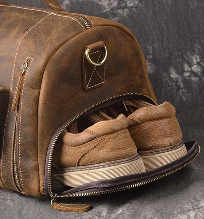 cheap leather duffle backpack bags Men's Leather Duffel Bag 22 inch with Shoe Pocket