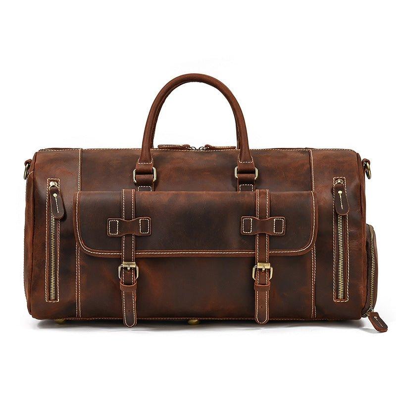 carry on travel bags for men Men's Leather Duffel Bag 22 inch with Shoe Pocket, Coffee