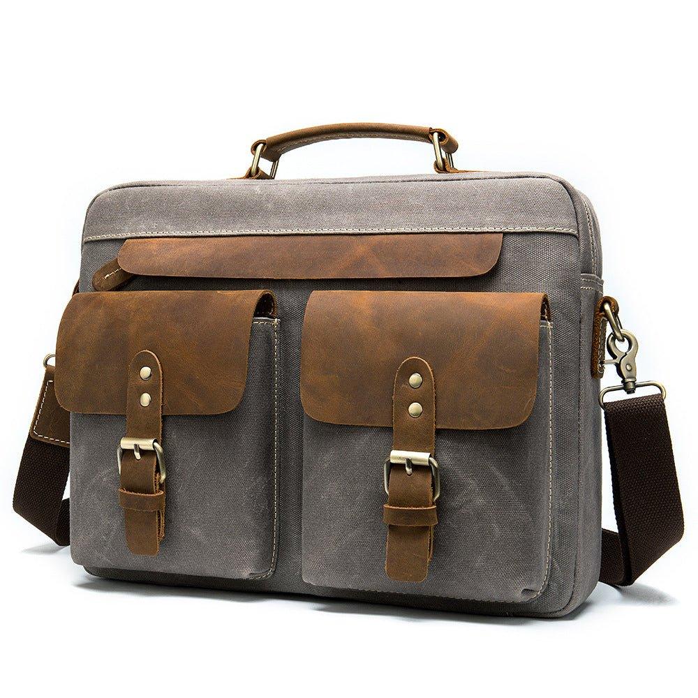 Woosir Mens Laptop Bag Leather and Canvas 14