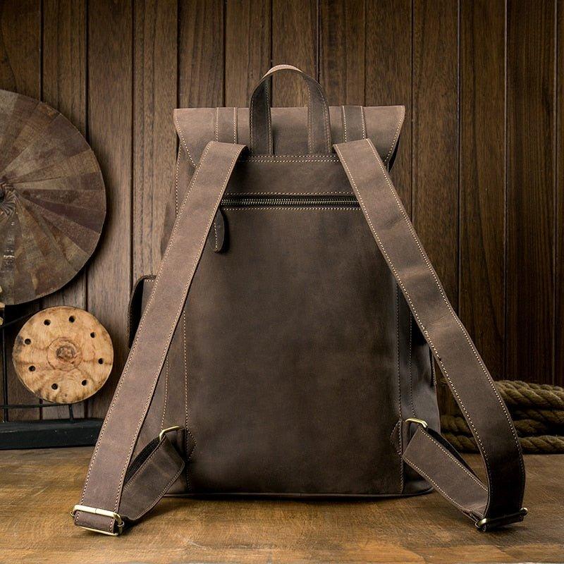 budget leather backpack Vintage Mens Leather Backpack Drawstring Travel, Brown