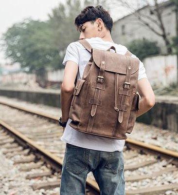 drawstring leather backpack men - Voyager #7517 When the leather be affected with damp Men's Backpack Full-Grain Leather,Brown
