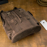 Vintage Mens Leather Backpack Drawstring Travel - Woosir