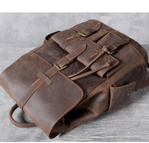 Vintage Leather Backpacks Travel with Trolley Sleeve - Woosir