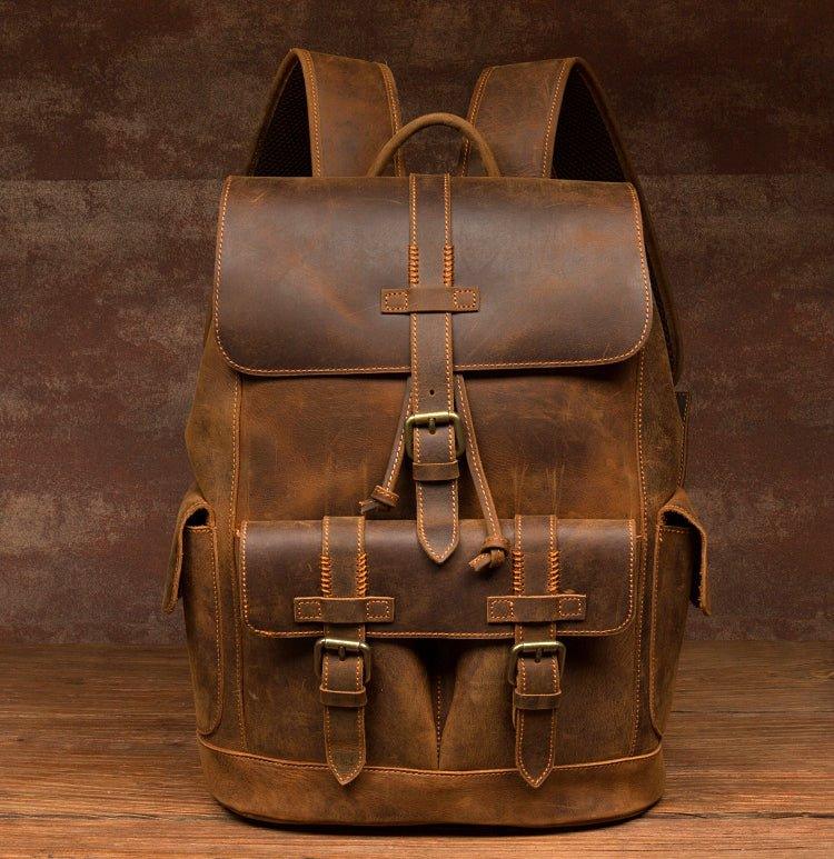 backpacks mens leather Vintage Leather Backpacks Travel with Trolley Sleeve
