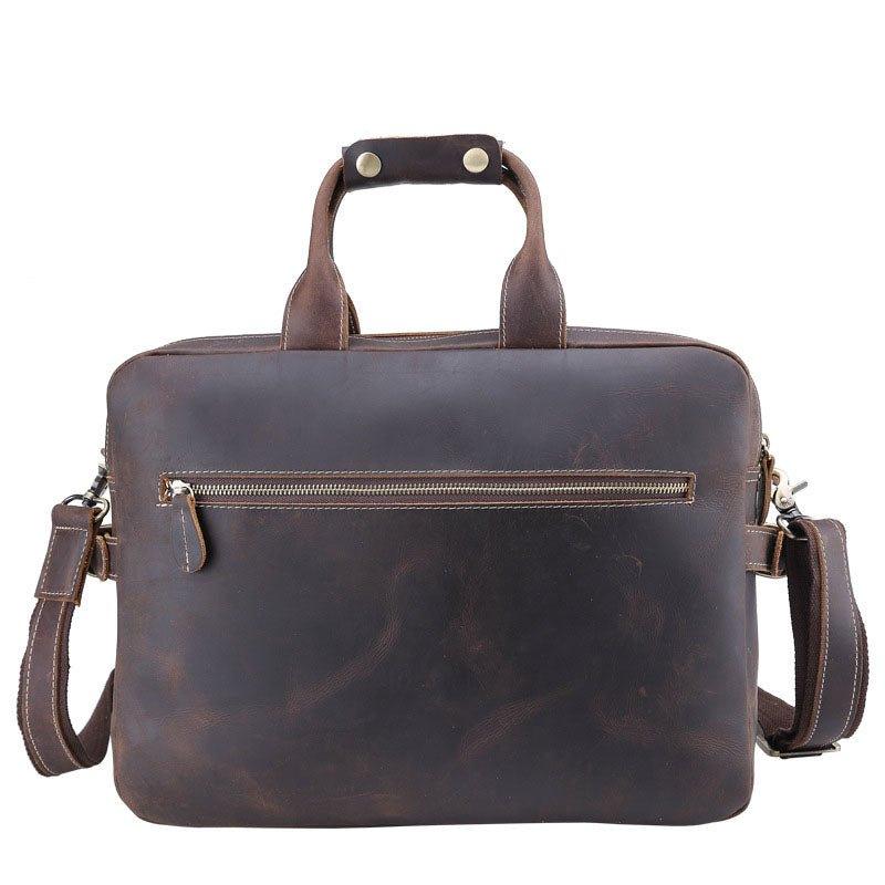 Mens Leather Briefcase Messenger Bag 14 Inches - Woosir