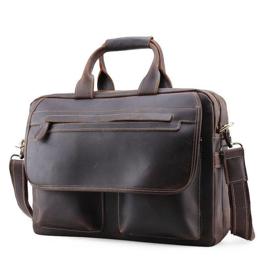 Mens Leather Briefcase Messenger Bag 14 Inches - Woosir