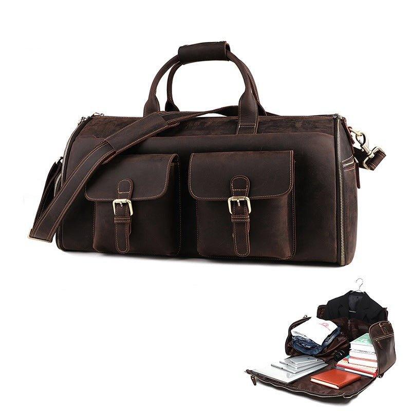 Woosir Mens Leather Garment Bag for Travel Business, Dark Brown