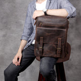 Mens Leather Laptop Backpack for Business - Woosir