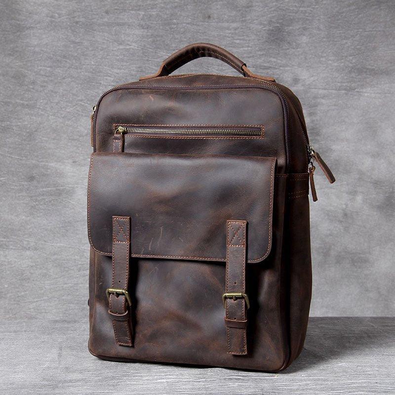 Mens Leather Laptop Backpack for Business - Woosir