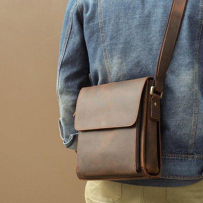 Small Messenger Bag Crossbody Leather for Men - Woosir