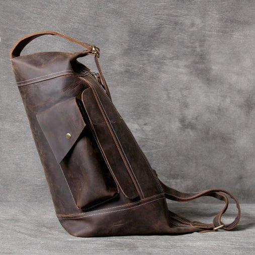 Mens Leather Sling Backpack - Woosir