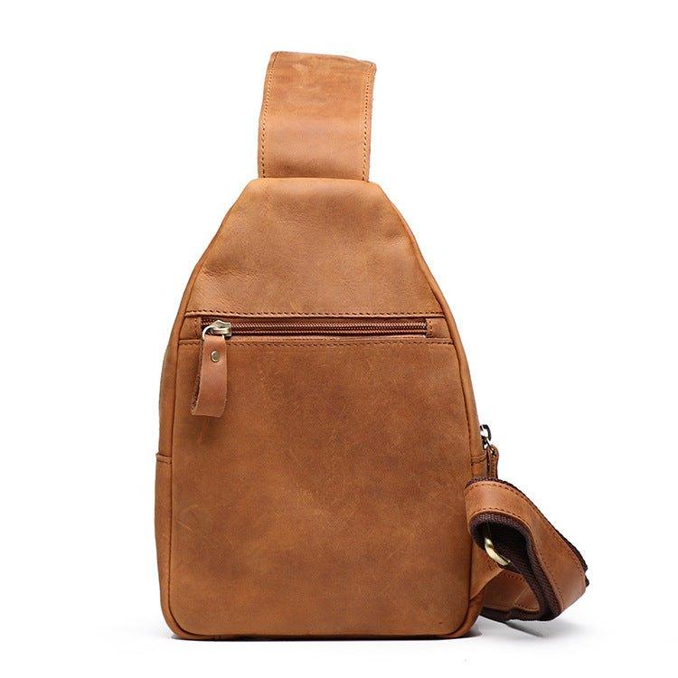 Men's Leather Sling Bag Chest Shoulder Backpack - Woosir