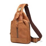 Men's Leather Sling Bag Chest Shoulder Backpack - Woosir
