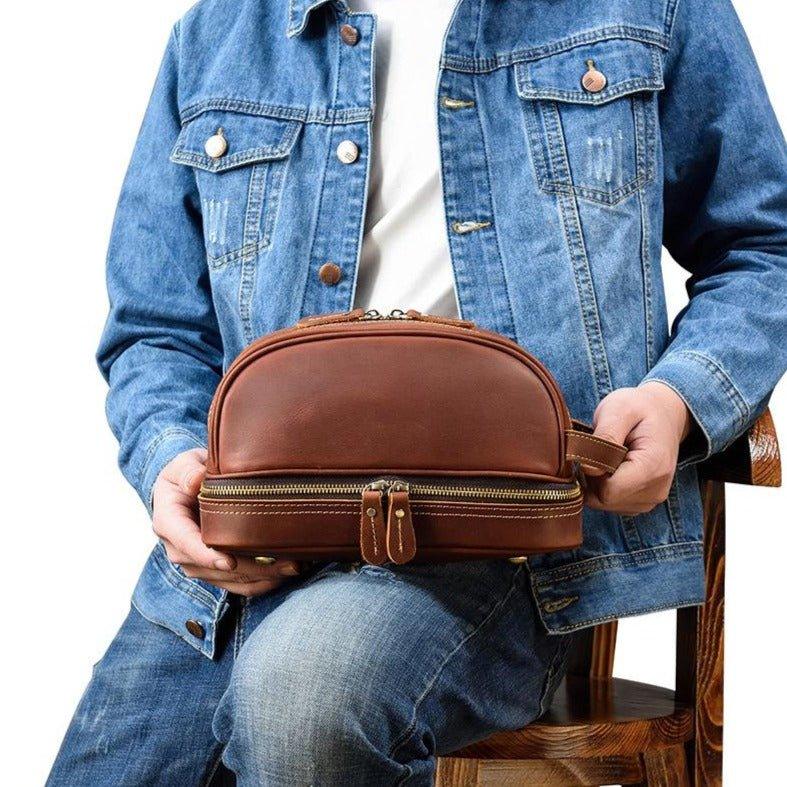 Woosir Mens Leather Travel Toiletry Bag, Black Woosir Mens Leather Travel Toiletry Bag, Black