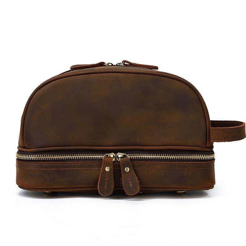 Woosir Mens Leather Travel Toiletry Bag, Dark Brown