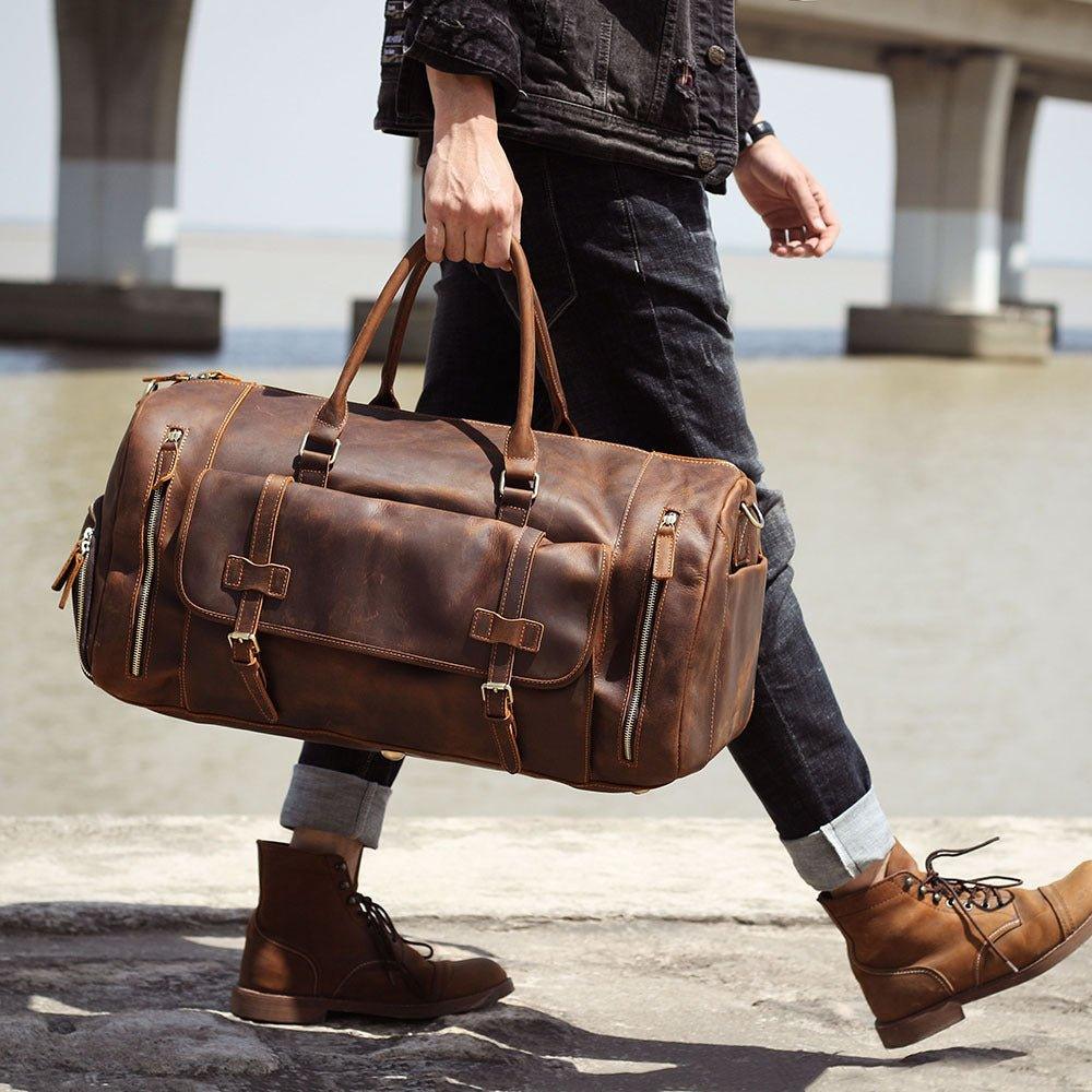 Mens Leather Weekender Bag with Shoe Compartment