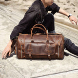 Mens Leather Weekender Bag with Shoe Compartment - Woosir