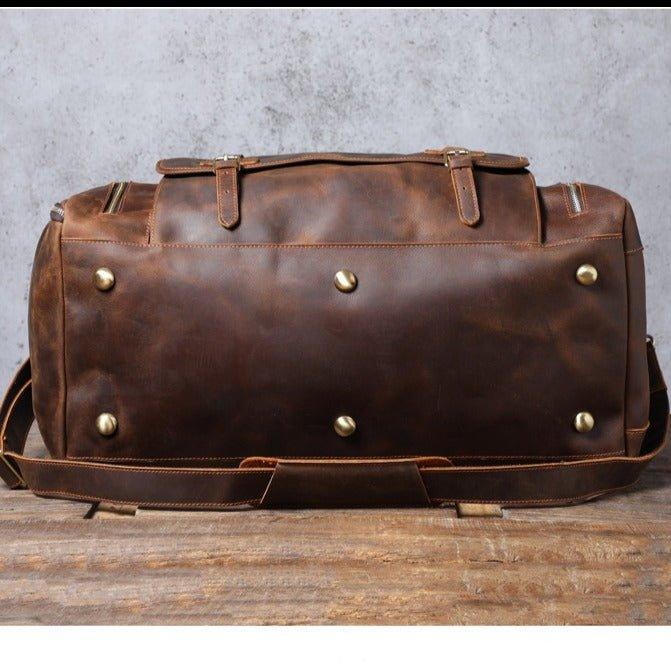 Mens Leather Weekender Bag with Shoe Compartment, Brown Mens Leather Weekender Bag with Shoe Compartment, Brown