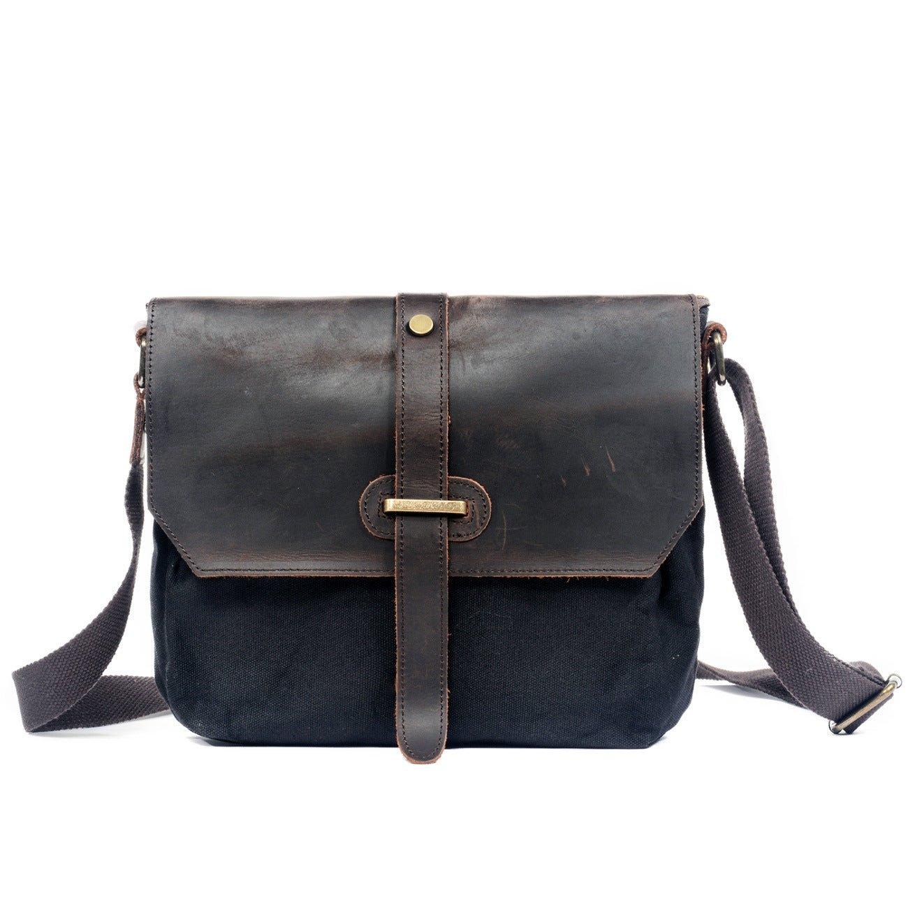 Waxed Canvas Sling Bag with Leather for Men - Woosir
