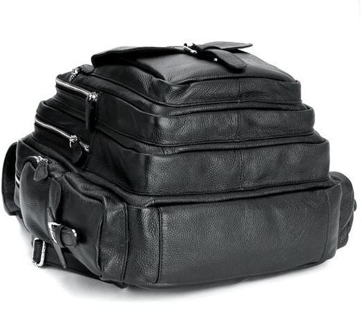 Mens Multi Pocket Leather Backpack, Black